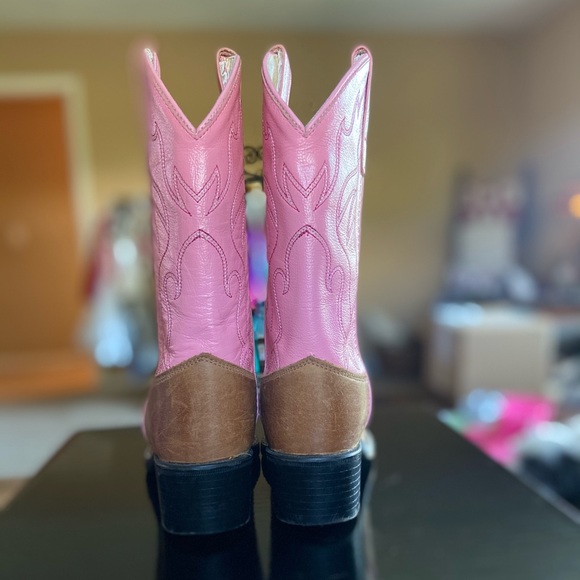 Girls size 10T Old West pink and tan cowboy boots - Picture 4 of 6